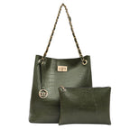 Bagsy Malone Bucket Shaped Tote Bag for Women -Set of 2 | Handcrafted Side Tote Bag and Handbag for Office and College (Croco Olive)