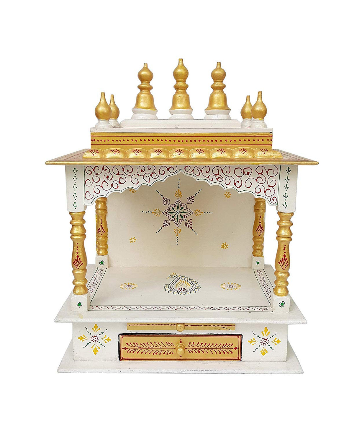 Kamdhenu Art and Craft Wood Home Temple (45 x 30 x 60 cm, Copper and Gold)