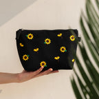 TSANTA U-Shaped Canvas Tote Bag with Pouch Combo (Large, Sunflower Print) | Cotton Shoulder Tote with Zipper Closure | Reusable Shopping, Travel & Everyday Carry Bag for Women