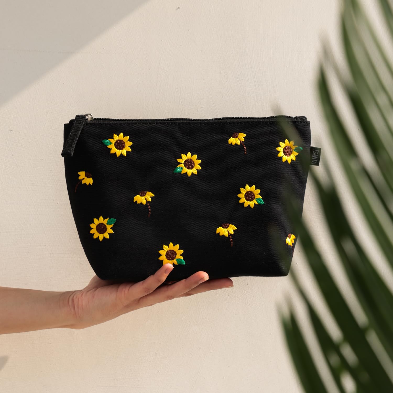 TSANTA U-Shaped Canvas Tote Bag with Pouch Combo (Large, Sunflower Print) | Cotton Shoulder Tote with Zipper Closure | Reusable Shopping, Travel & Everyday Carry Bag for Women