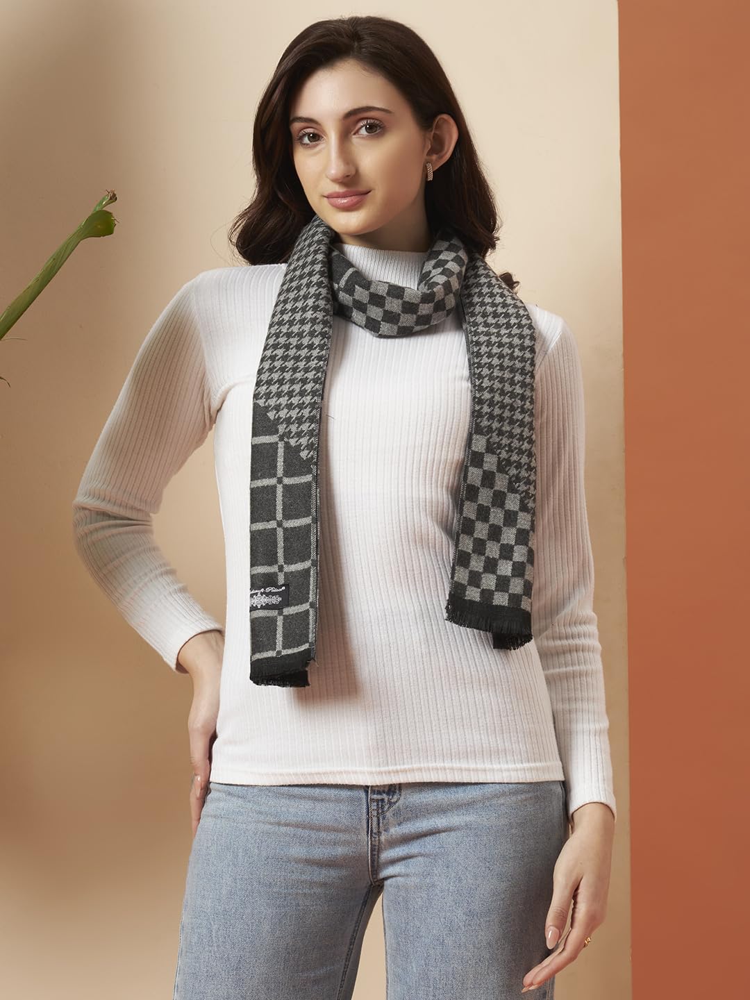 Ravaiyaa - Attitude is everything Reversible Wool Scarves Women Neck Wraps Muffler Winter Wool Scarf (Grey Checks)