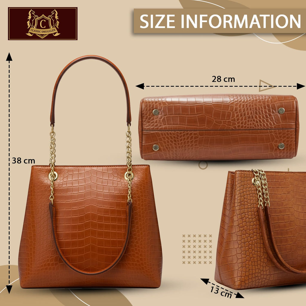 CLASSIC SMUGGLER Large Capacity Croco Pattern Tote Bags For Womens Big Purses And Handbags Ladies Shoulder Bag (Brown)