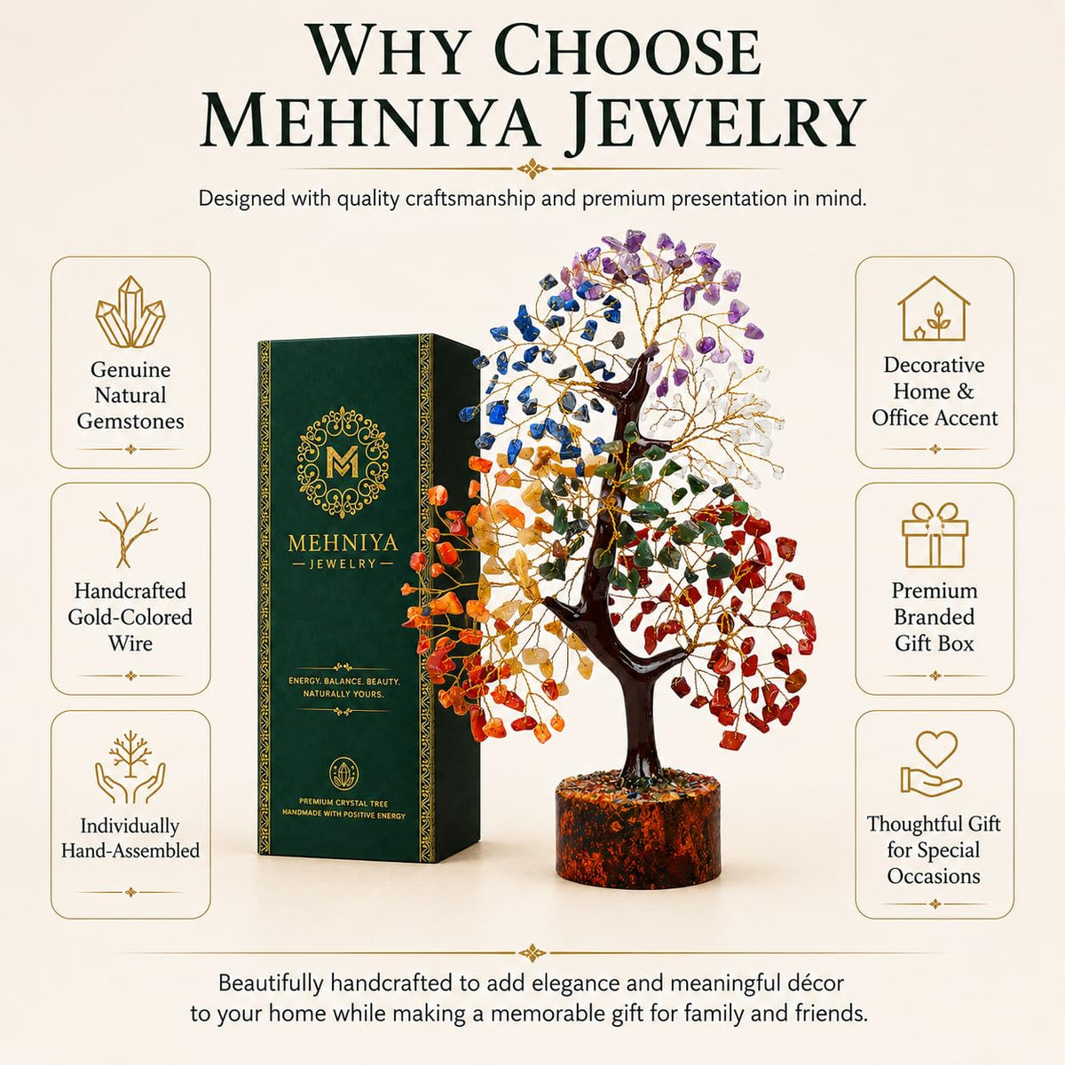 7 Chakra Crystal Tree of Life for Home Office Decor & Positive Energy