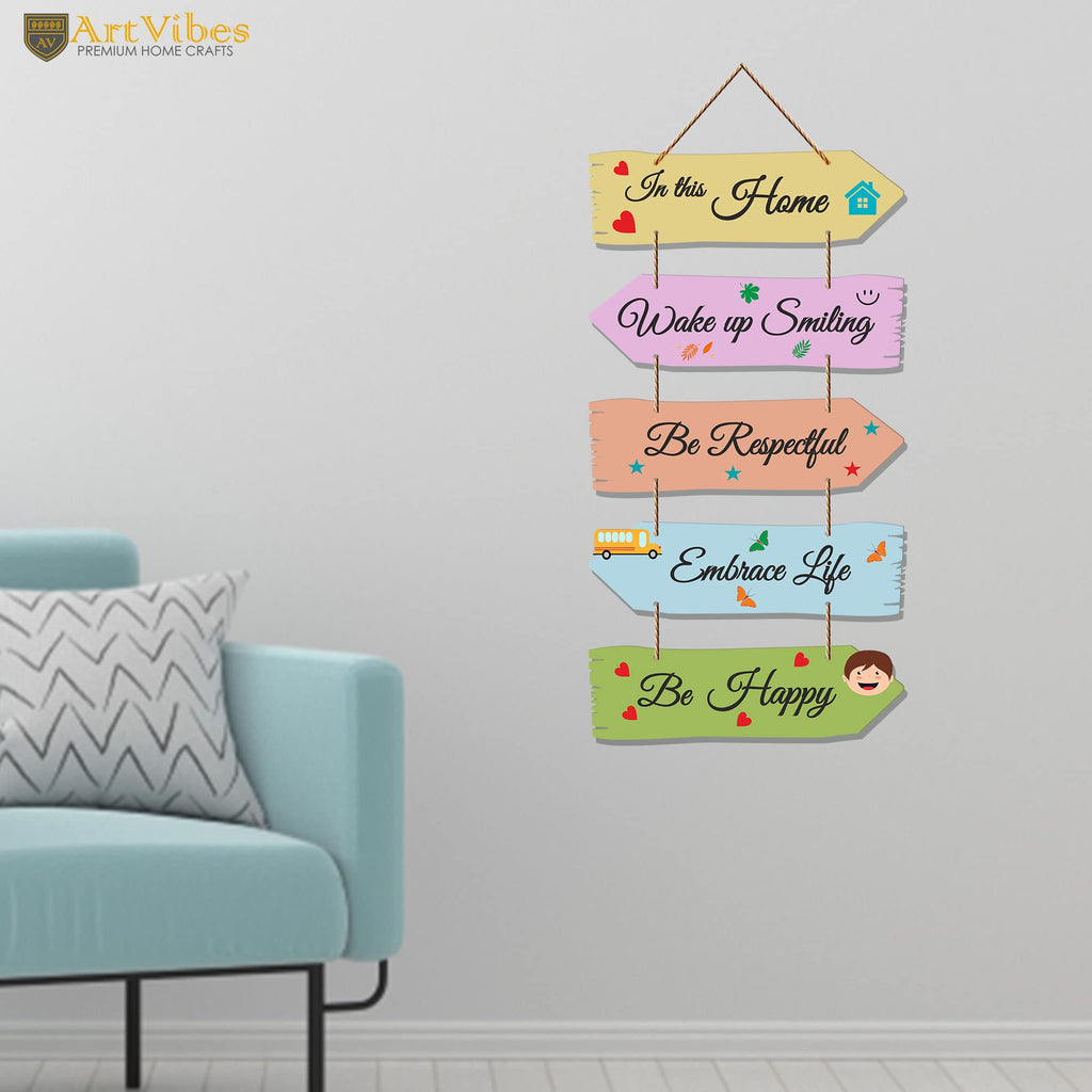 Artvibes Home Quotes Mdf Wooden Wall Hanger For Living Room | Bedroom | Gifts | Wall Hangings For Home Decoration | Modern Decor Items | Decorative Painting (Wh 7301N), Set Of 5