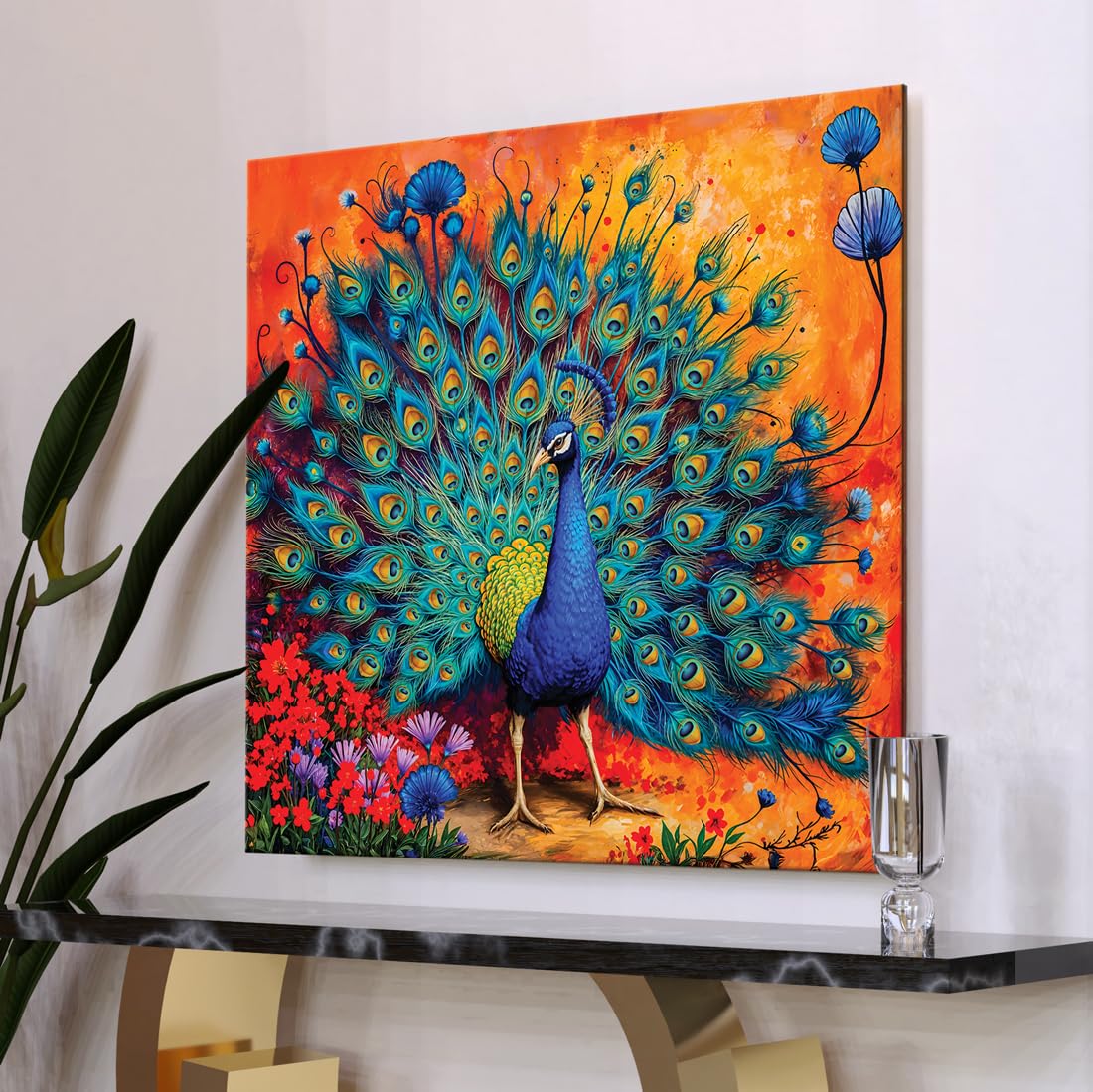 Canvas Dancing Peacock Painting For Wall Vastu ArtX