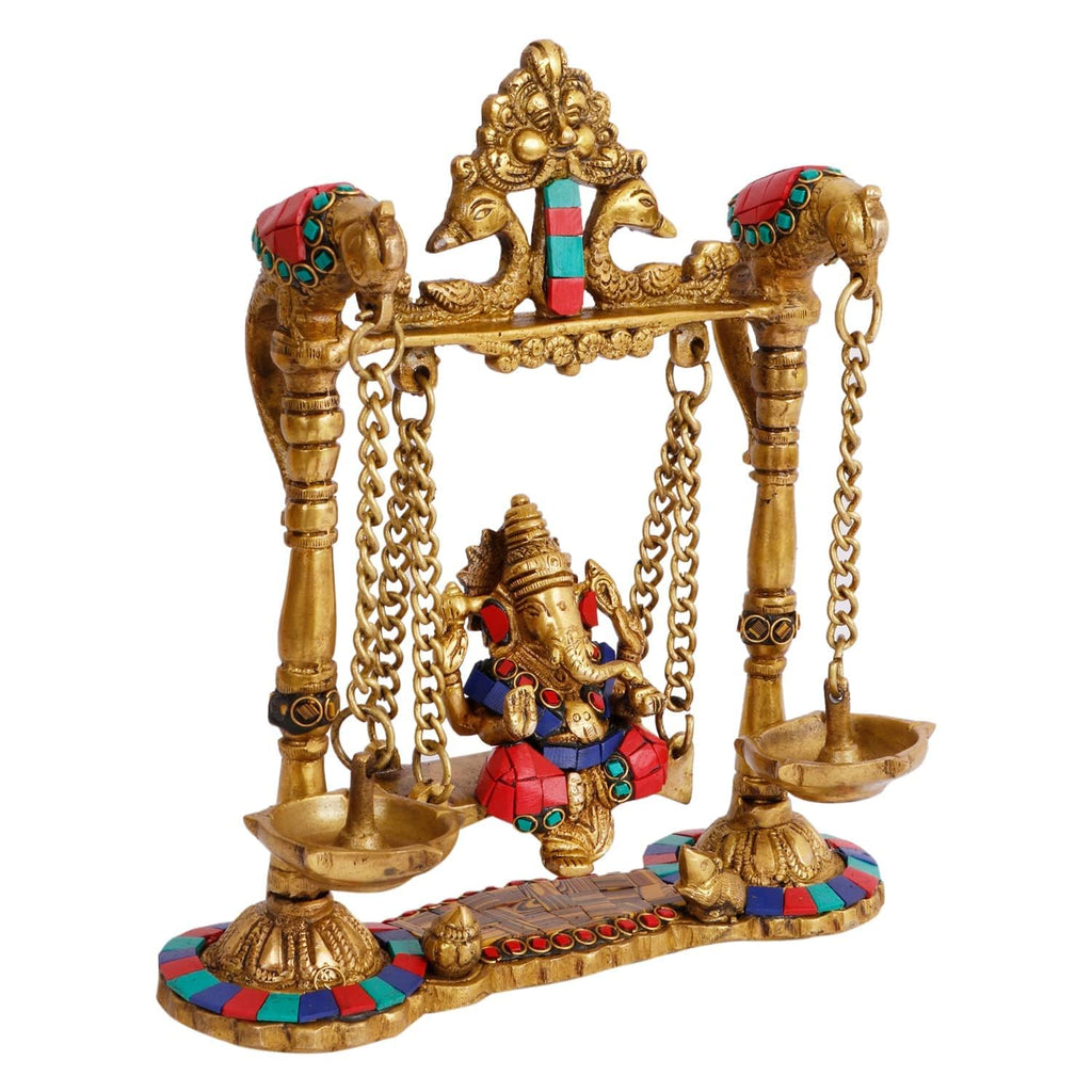 SVARUP Brass Jhula Ganesha Idol in Multicolor Height 8 Inch Weight 2.2 Kg