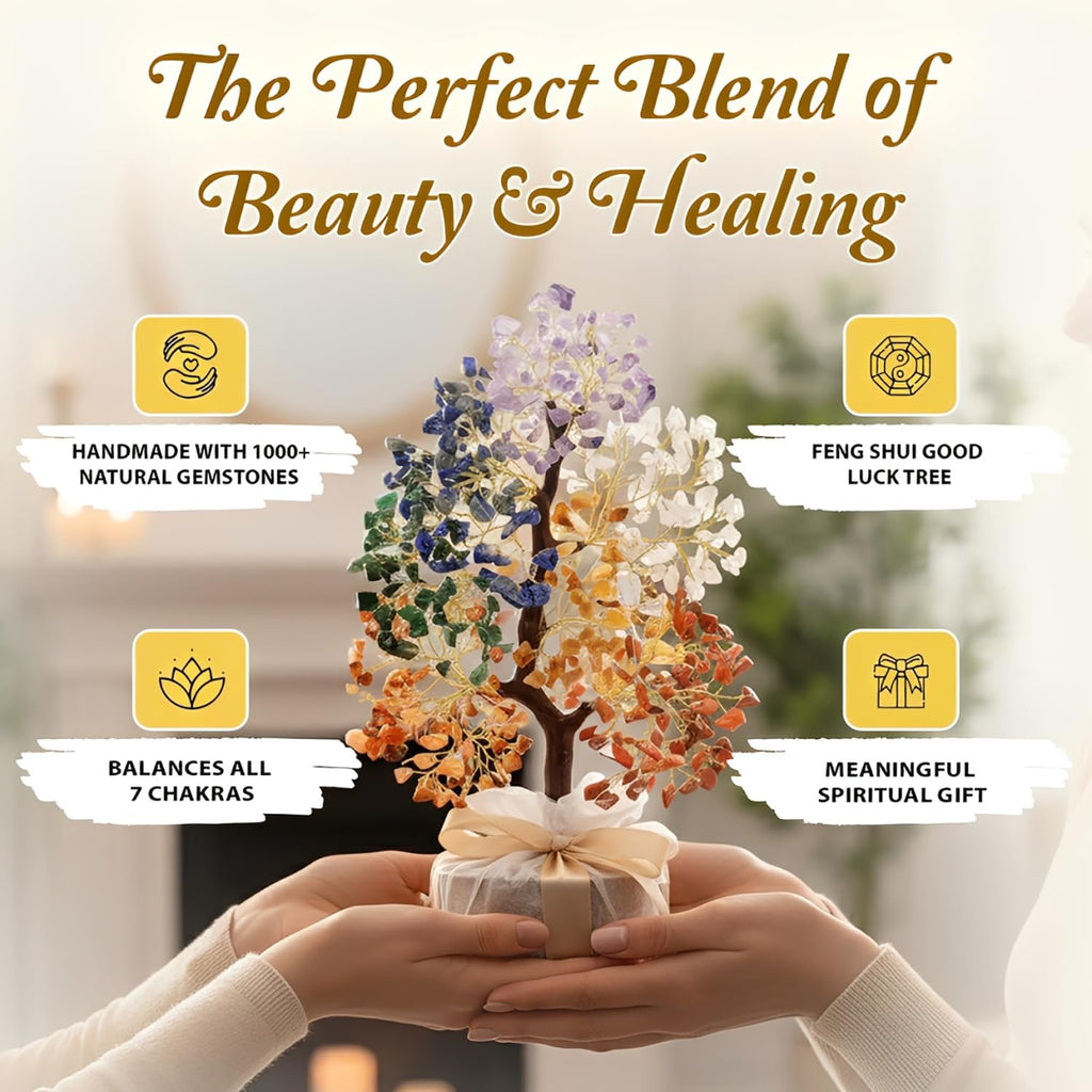 JD FRESH 1000 Beads Crystal Tree/7 Chakra Crystal Tree/Showpiece Good Luck and Positive Energy/Showpiece for Living Room/Natural Healing Gemstones Money Tree/Lucky Tree for Good Luck (Multicolor)