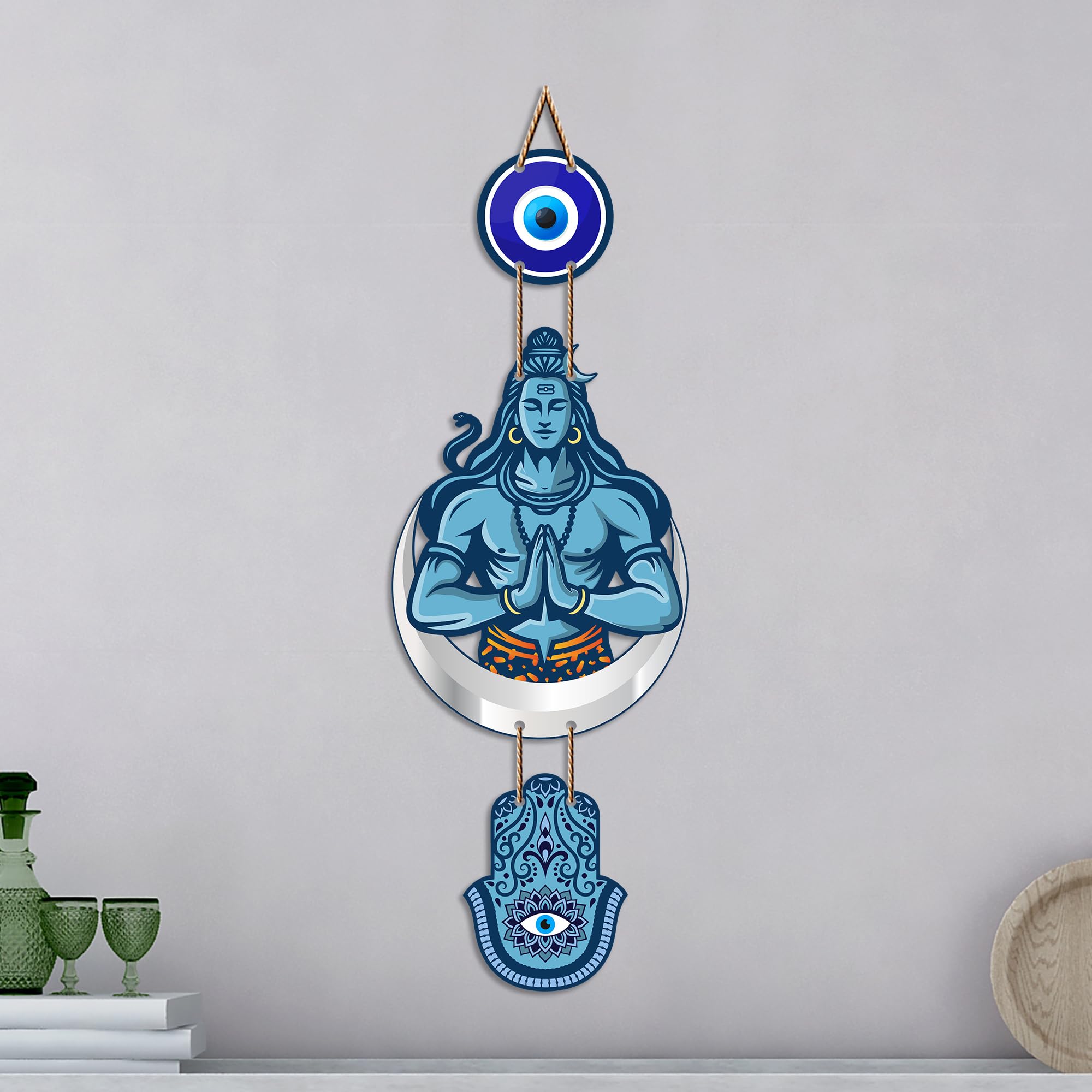Artvibes Lord Shiva Namaste Evil Eye Wall Hanging for Home Entrance | Spiritual MDF Wall Decor | Vastu Decorative Art for Living Room | Temple & Office | Gift Item (WH_8589N)