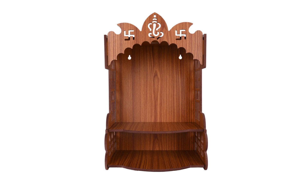 AR ART Engineered Wooden Pooja Temple for Home Mandir Saathiya Design Temple for Home & Office Puja Mandir for Wall Mounted (L-10.50, W-8.25, H-14.25Inch) (Light Brown)