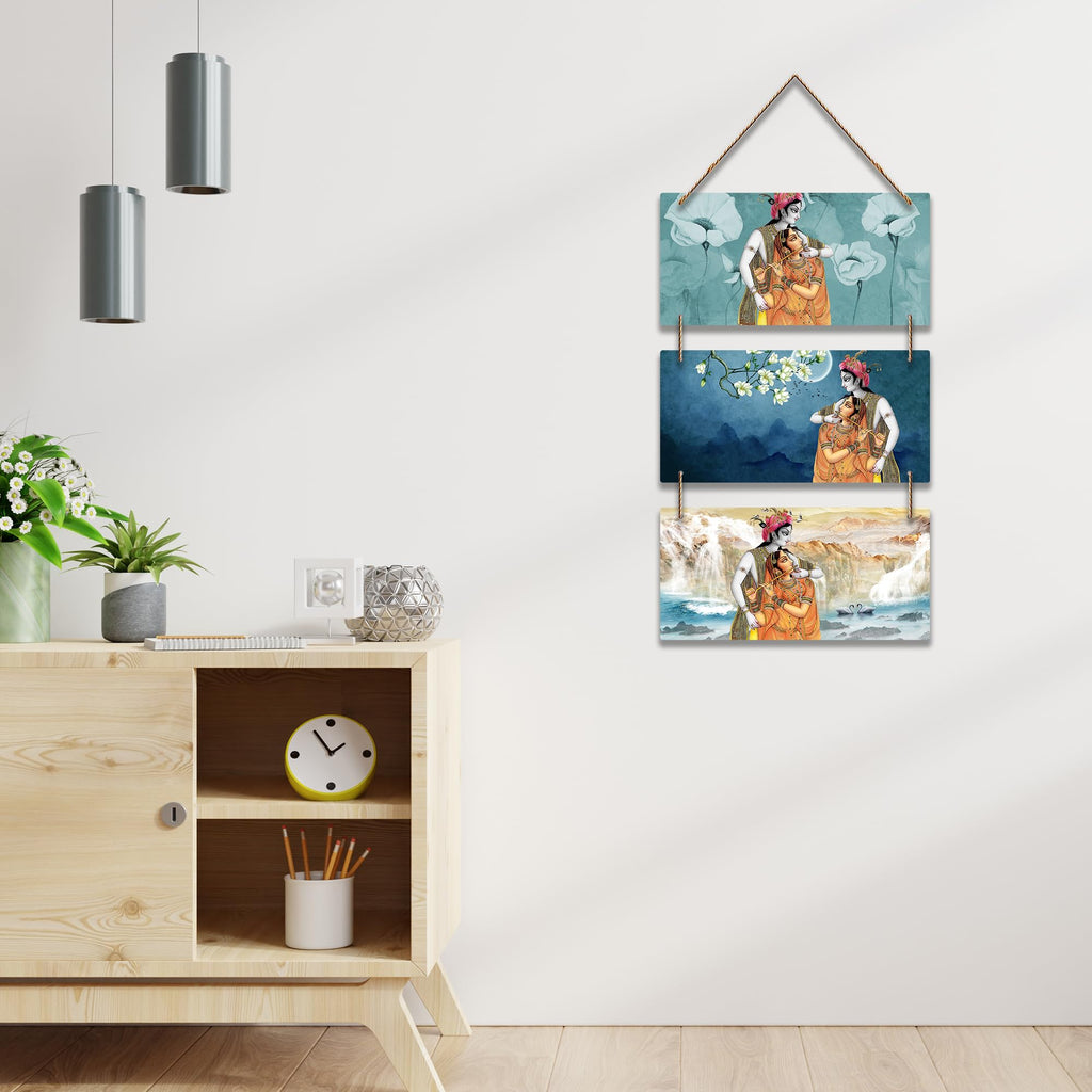 Artvibes Shree Radha Krishna Religious Wooden Wall Hanger for Home | Spiritual Decor Items | Religious Wall Art | Wall Poster | Artwork| Stylish Modern Decor Item | Gift Items (WH_9455N)