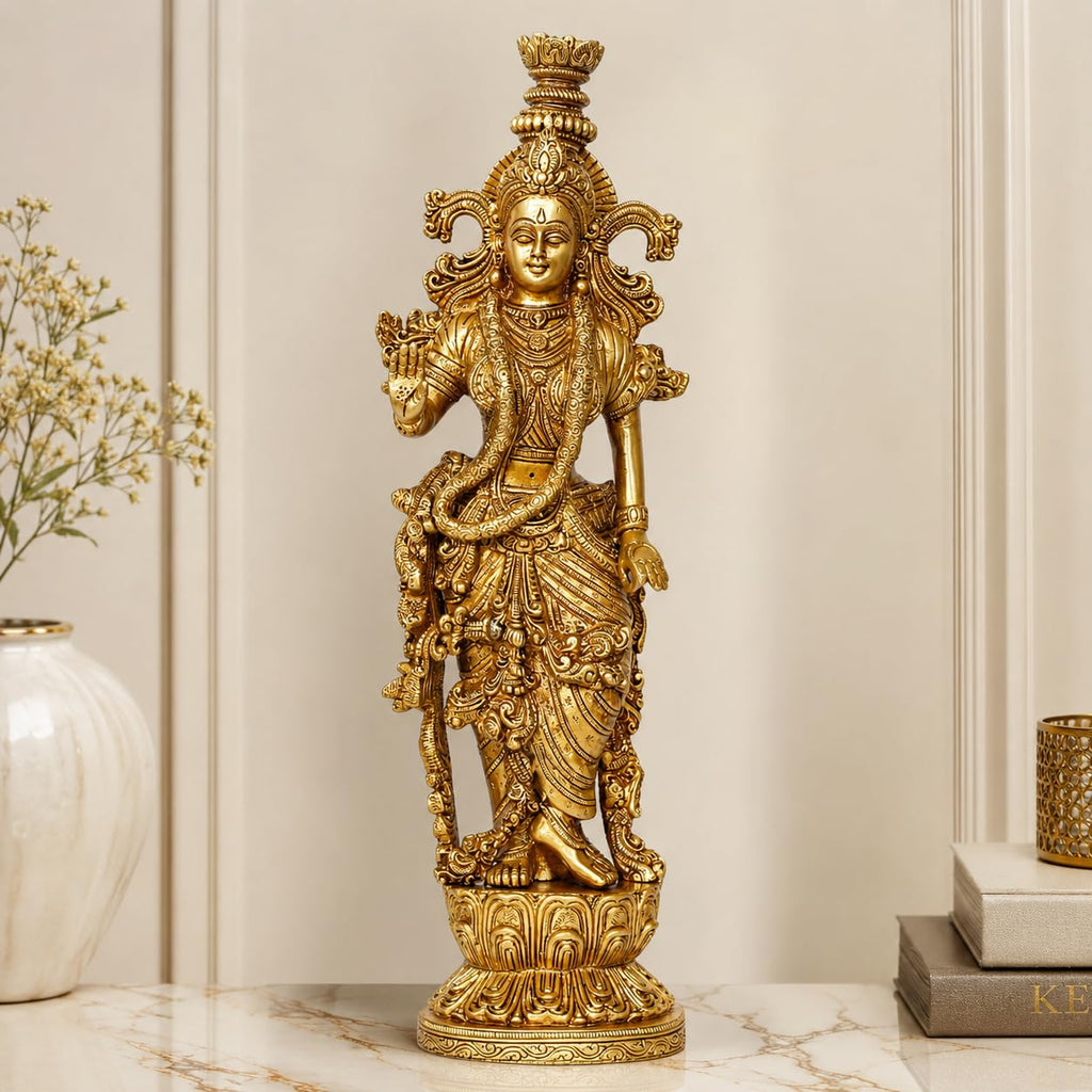 ARTVARKO™ Brass Goddess Radha Idol Statue Murti Gift & Home Décor Big Size- Height 14 Inches