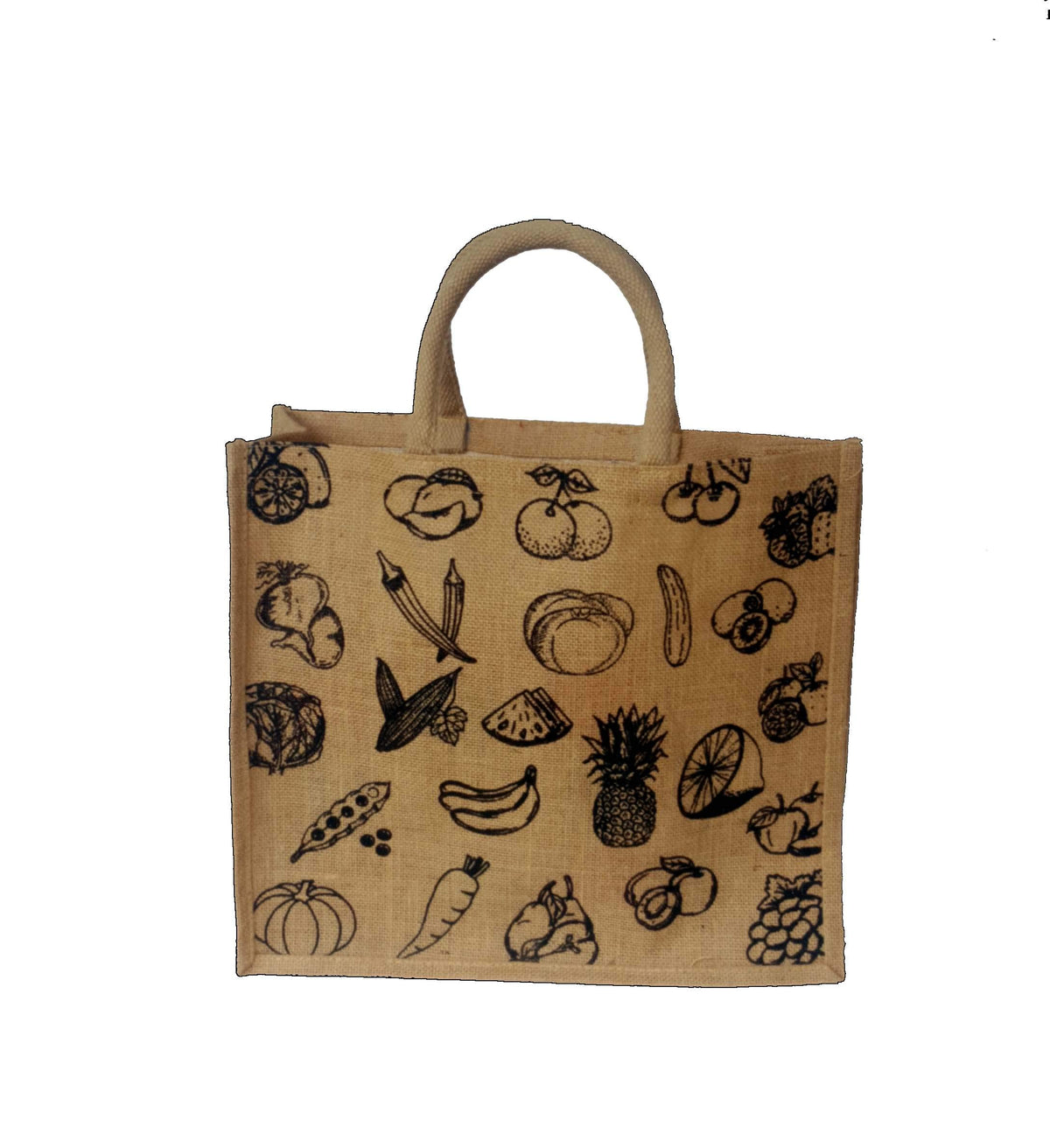 Indian Bazaar Tote Jute Shopper Burlap Sturdy Cotton Handle Eco Friendly Market Spacious Gusset Unisex Multiple Use Bag .Health Inspiration Elegant Fruit Print