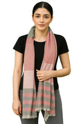 Flyer female Women's Stole/Scarf Colour- Pink & Grey Stylish 100% Soft Viscose Cotton Blend Ethnic Stripes Pattern Scarves Pack Of 1 St-13