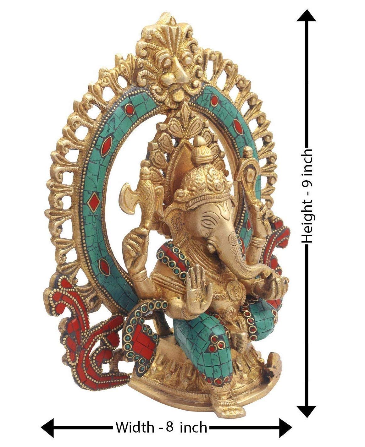 ARTVARKO Brass Ganesha Taj Bhagwan Ganpati Murti Idol for Home Office Decoration Statue Vastu Showpiece Gift Height 9 Inch
