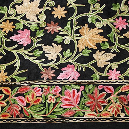 Matelco Women Black Multi-Color Floral Jaal Pashmina Shawl
