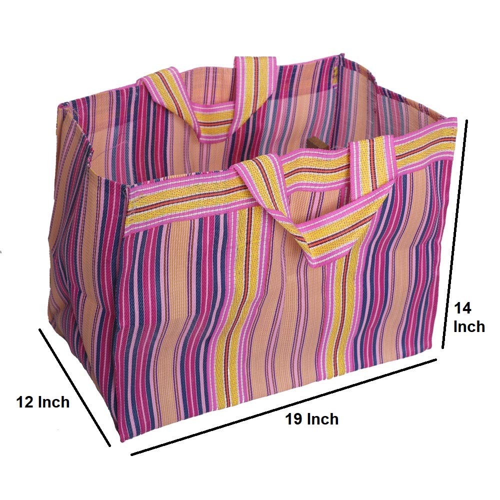 Bag2Basic (B2B25NYL Reusable LARGE Recycled Multicolour Cloth Tote Cum Handbag Jhola Thela underbed storage bag dimension 19 x 14 x 12 inch 1 pc only
