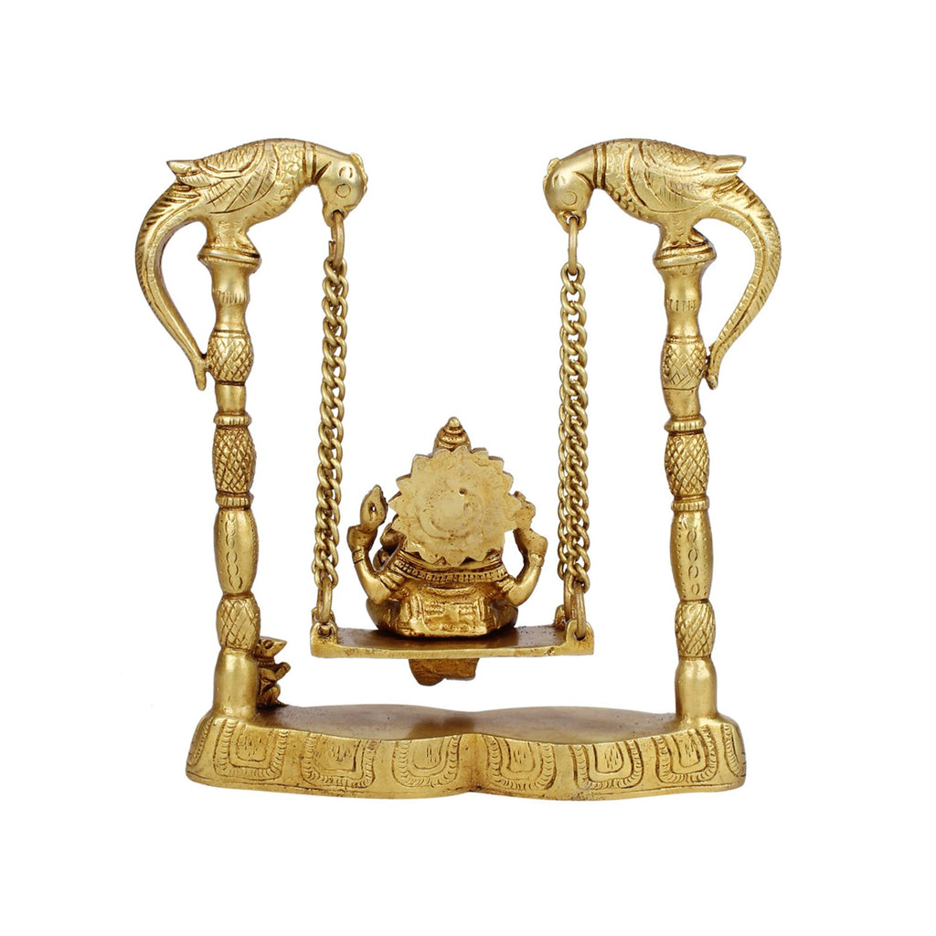 SVARUP Brass Ganesha on Jhoola Ganesh Swing Decor Showpiece Handcrafted Statue 8 Inch, Gold 1 Pcs Standard