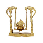 SVARUP Brass Ganesha on Jhoola Ganesh Swing Decor Showpiece Handcrafted Statue 8 Inch, Gold 1 Pcs Standard