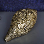 ARTVARKO Brass Shankh with Durga Carving Wall/Door Hanging Maa Sherawali Conch Shell for Pooja Vastu Pooja Puja Mandir Office Table Decor