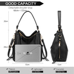 Zibuyu® Tote Handbag for Women Fashion Faux Leather Tote Bag Classic Shoulder Crossbody Bags for Lady Girl Solid Color (Black)