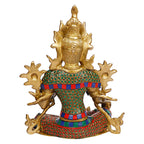 ARTVARKO Tara Devi Statue Brass Tibetan Goddess Religious Green Tara Statue for Health Happiness Wealth Idol Home Decor Sculpture Height 10 Inches