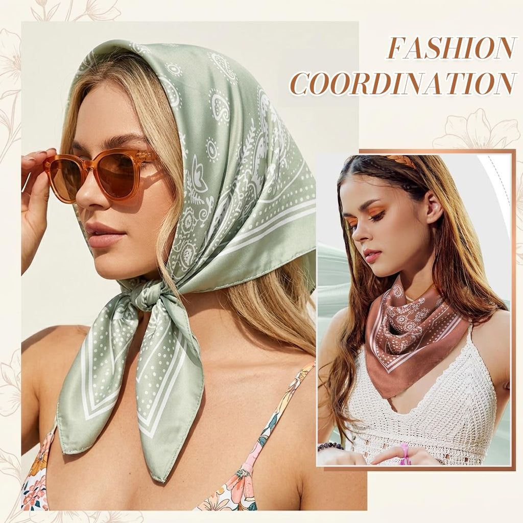 SANNIDHI 3 Pcs Satin Bandanas for Women, Stylish Head Scarf, 70x70cm