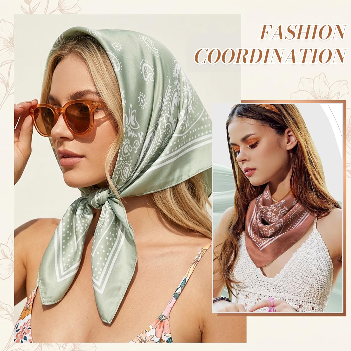 SANNIDHI 3 Pcs Satin Bandanas for Women, Stylish Head Scarf, 70x70cm