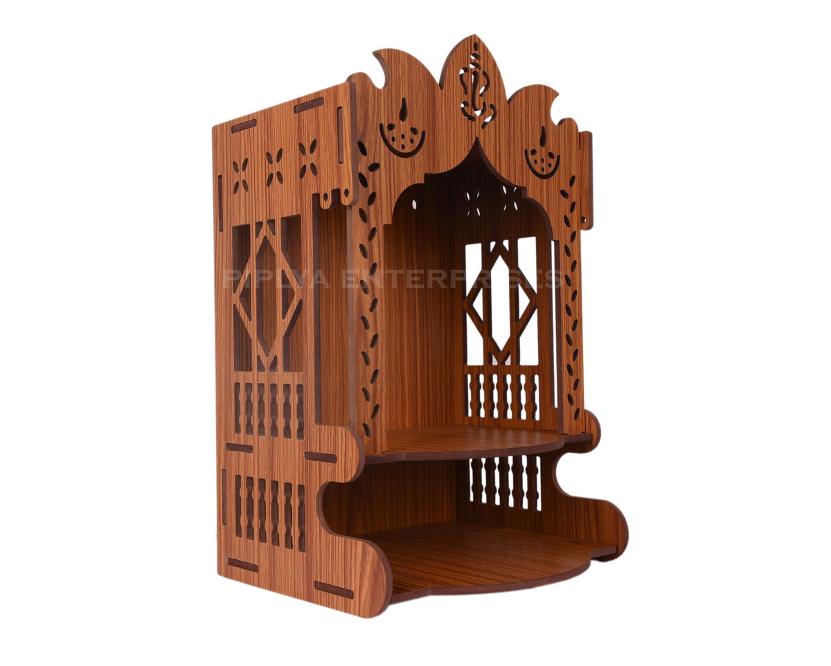 Beautiful Wooden Pooja Stand | Pooja Mandir | Temple for Home & Office | Wall Mounted | Size (L-10.50, W-8.25, H-14.25 Inch) | Light Color