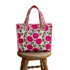 THREADORA LIVING Handmade Quilted Small Tote Bag for Women with Zipper – 100% Cotton Floral Print Lunch Bag| Reusable Eco-Friendly Tote for Office, Travel, Shopping, Picnic & Gifting Handbag