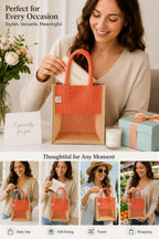 Small Jute Tote Bag with Mesh Window Panel, Natural Beige, Rope Handles, Gift Bag (Red) (Size -10 * 8 * 5)
