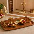 CentraLit Decorative Acacia Wooden Tray for Serving - Dining Table Accessories & Kitchen Organizer Serving Trays - Luxury Wooden Tray| Gold Handles for Home Decoration (Twig Handles)