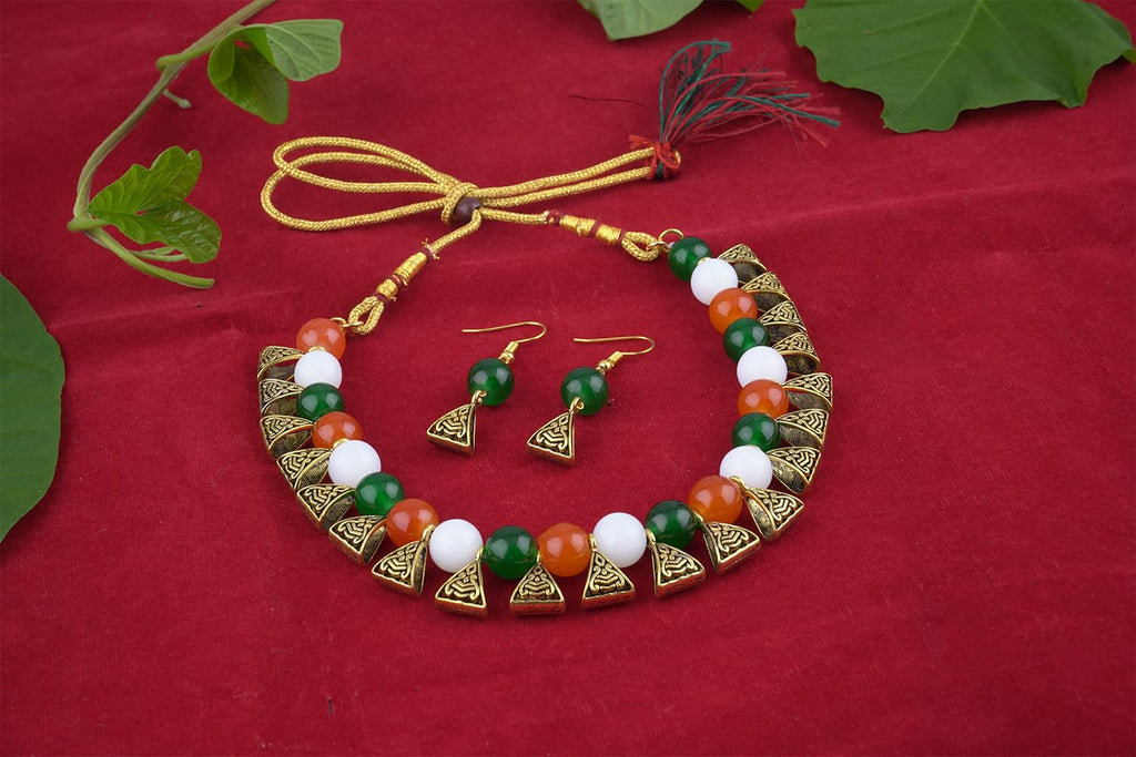 JFL - Jewellery for Less Tri Color Necklace set Handmade Fashion Jewellery for Independence Day/Republic Day Women & Girls