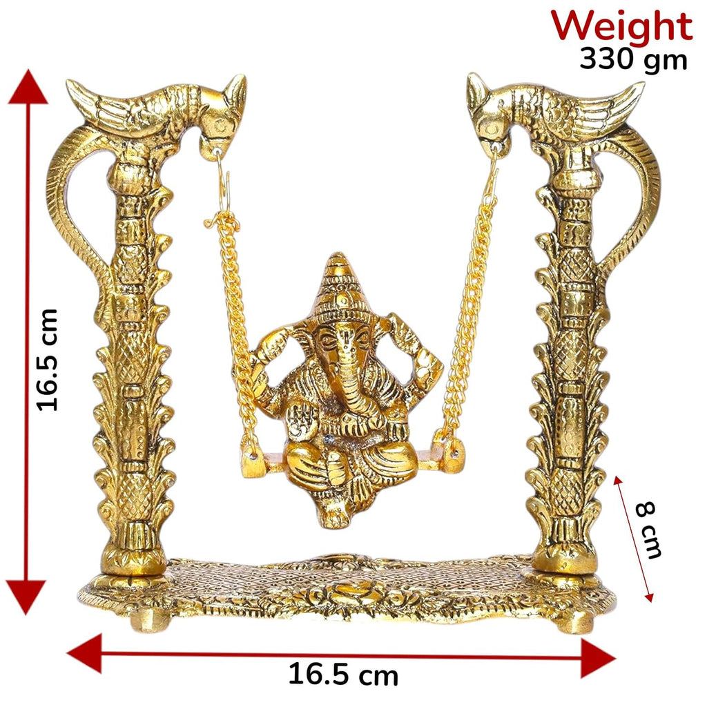 KridayKraft Ganesh ji Idol,Ganpati murti on Swing jhula for Temple Pooja, Ganesha Metal Statue Table Decorative Home,Office & Gift Your Relatives,Religious Idol Showpiece Figurines Gift Article...