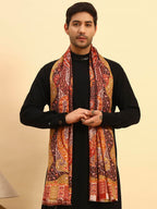 Pashmoda Men Royal Embers Fine Soft Bamboo Fibre Stole, Multicoloured Design, Evening Wrap, Luxury Pashmina Style Scarf, Wrap, Sustainable and Natural Fabric (Size 28x80, Orange colour) MISST33