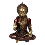 ARTVARKO Brass Hanuman Idol | Bajrang Bali Sitting Blessing Meditation for puja Sculpture Diwali Decor Gifts Height 11 Inches (Red & Gold Finish)