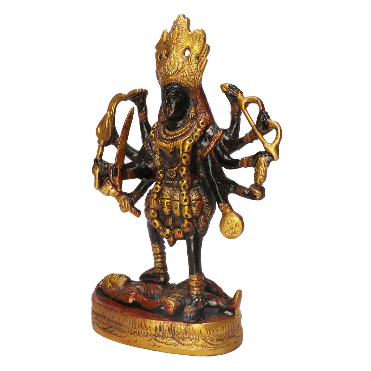 ARTVARKO Pure Brass Maa Kali Murti with Shiva Idol 7.5 Inches | Handcrafted Mahakali Adi Shakti Statue for Home Temple, Mandir & Puja | Religious Brass Sculpture for Spiritual Décor & Gifting