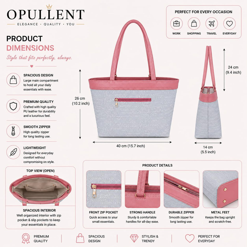OPULLENT Large Capacity Tote Bag For Women (Pink)