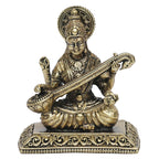 ARTVARKO Brass Superfine Sarasvati Goddess Maa Saraswati Education Study Vidya Devi Idol Puja Knowledge Music & Art Religious Murti 3 Inch