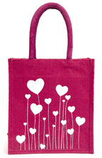 H&B Eco-Friendly Jute Bag for Women & Girls – Maroon Tote with White Heart Print | Reusable, Lightweight, Stylish Shopping & Gifting Bag Size:11x10x6 in