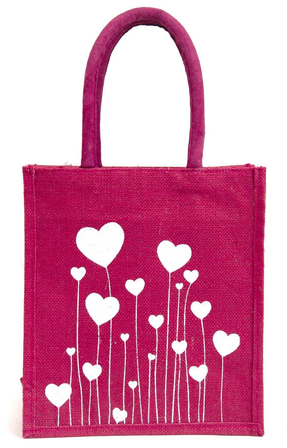 H&B Eco-Friendly Jute Bag for Women & Girls – Maroon Tote with White Heart Print | Reusable, Lightweight, Stylish Shopping & Gifting Bag Size:11x10x6 in