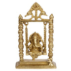 ARTVARKO Brass Lord Ganesha Bhagwan On Swing Brass Ganesh Idol Ganpati On Swing Jhoola Jhula for Home Office Temple Puja Décor Gift Height 22 Cm.