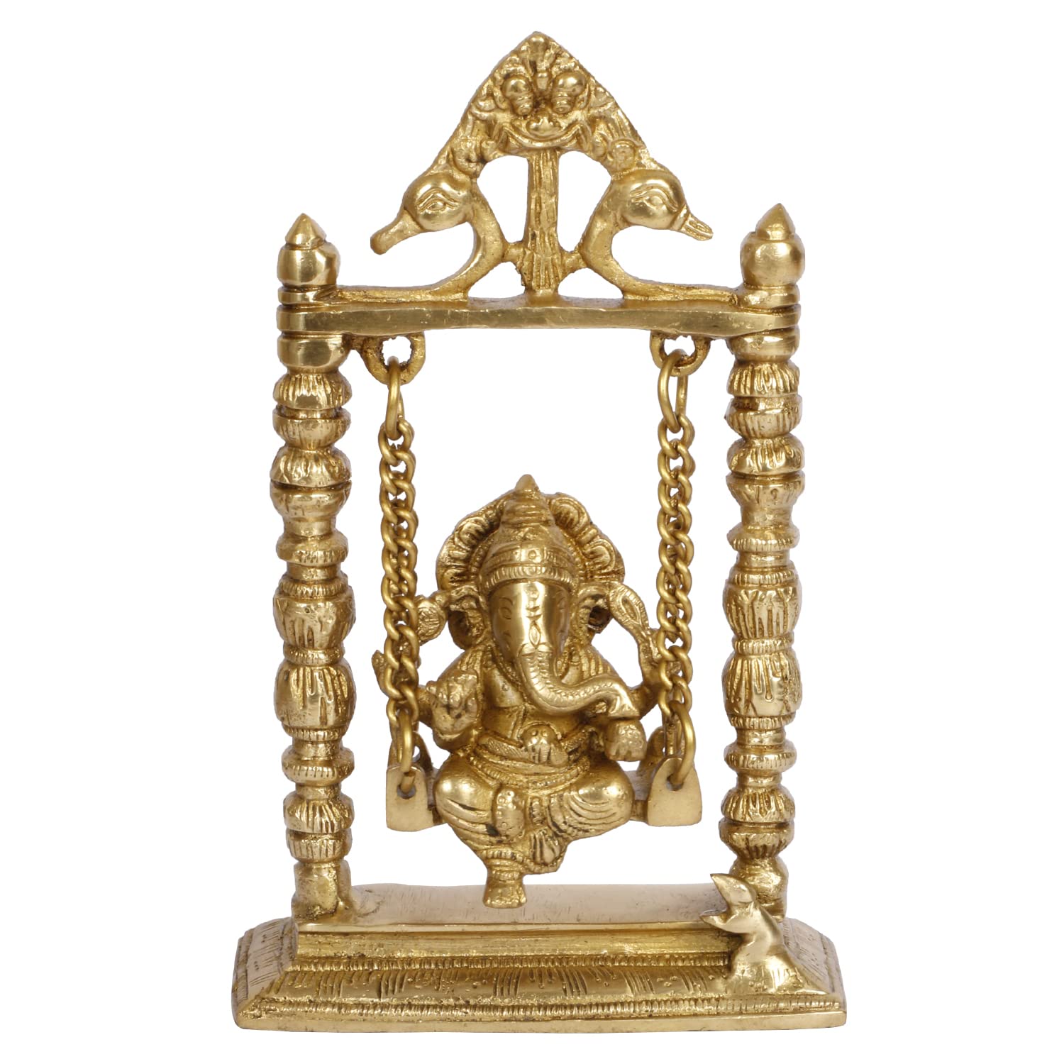 ARTVARKO Brass Lord Ganesha Bhagwan On Swing Brass Ganesh Idol Ganpati On Swing Jhoola Jhula for Home Office Temple Puja Décor Gift Height 22 Cm.