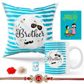 Kaameri Bazaar Raksha bandhan Gift for Brother | Rakhi, Cool bro Printed Cushion Cover with Filler, Coffee Mug, Keychain, Tilak and Greeting Card