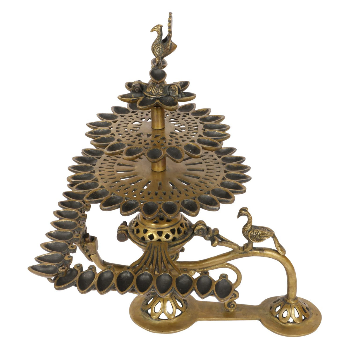 SVARUP Brass Oil Lamp Diya Deepam for Temple Aarti Deepak Pooja Camphor Kapoor Kapur Burner Hand held Dia Puja Jyot Height 16.5 Inch Weight 5.3 Kg Color Gold