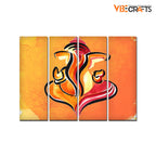 VIBECRAFTS Shree Ganesha Abstract Art 4 Pieces Canvas Wall Painting Fitted With Wooden Frame For Home | Office | Living Room | Gift(PTVC4Pcs1_13523)