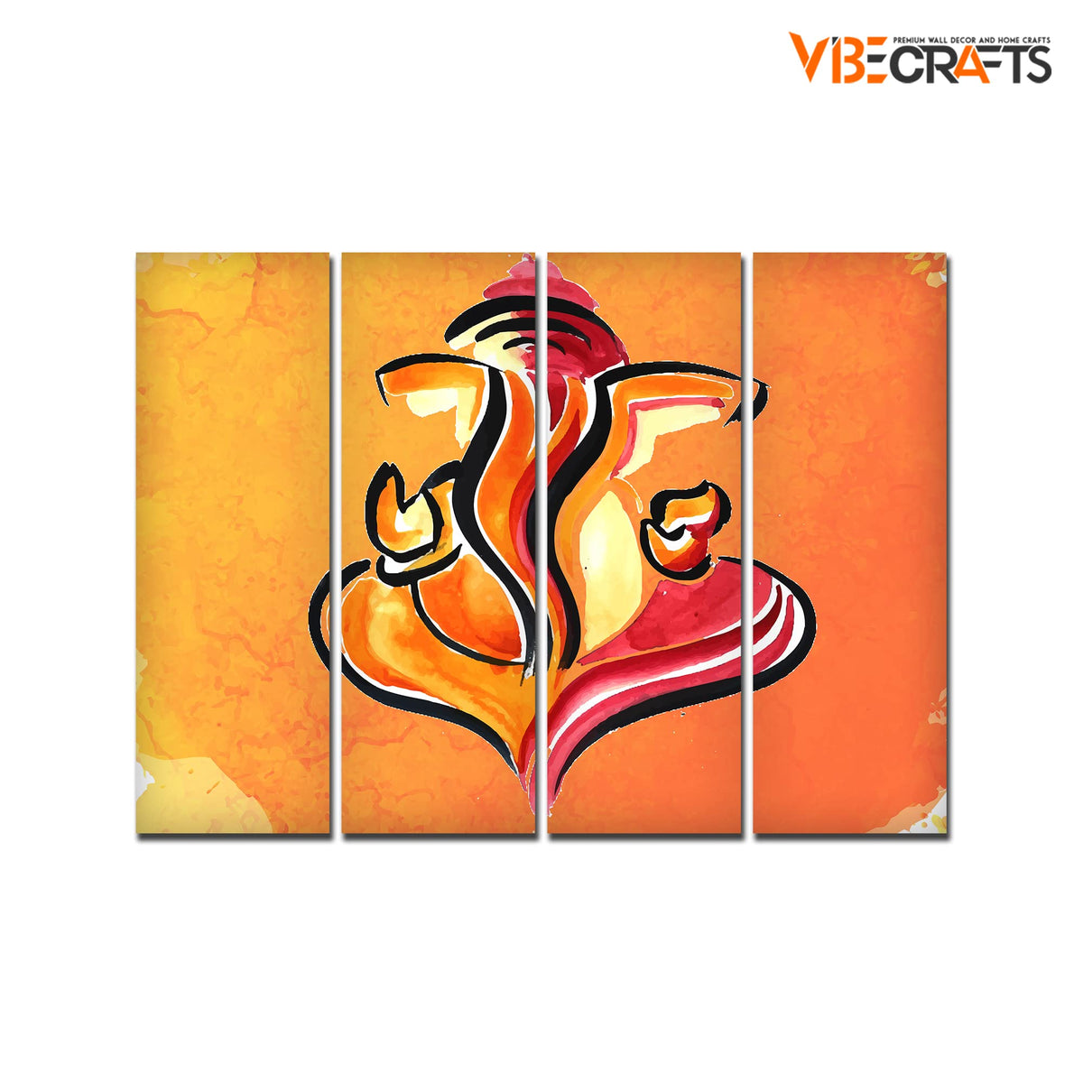 VIBECRAFTS Shree Ganesha Abstract Art 4 Pieces Canvas Wall Painting Fitted With Wooden Frame For Home | Office | Living Room | Gift(PTVC4Pcs1_13523)
