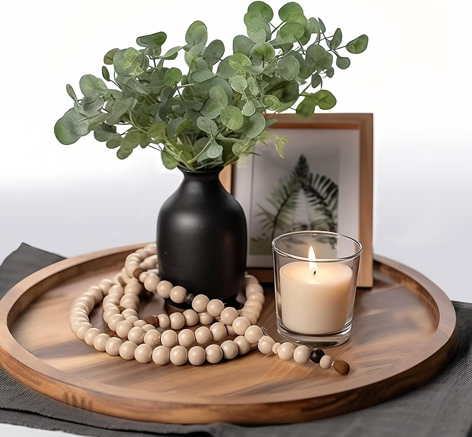 FLIPSSHOPPEE Round Decorative Tray Rustic Wooden Coffee Table Trays Home Decor Farmhouse Centerpiece Serving Trays for Food Drinks Ottoman Kitchen Countertop Set of 1