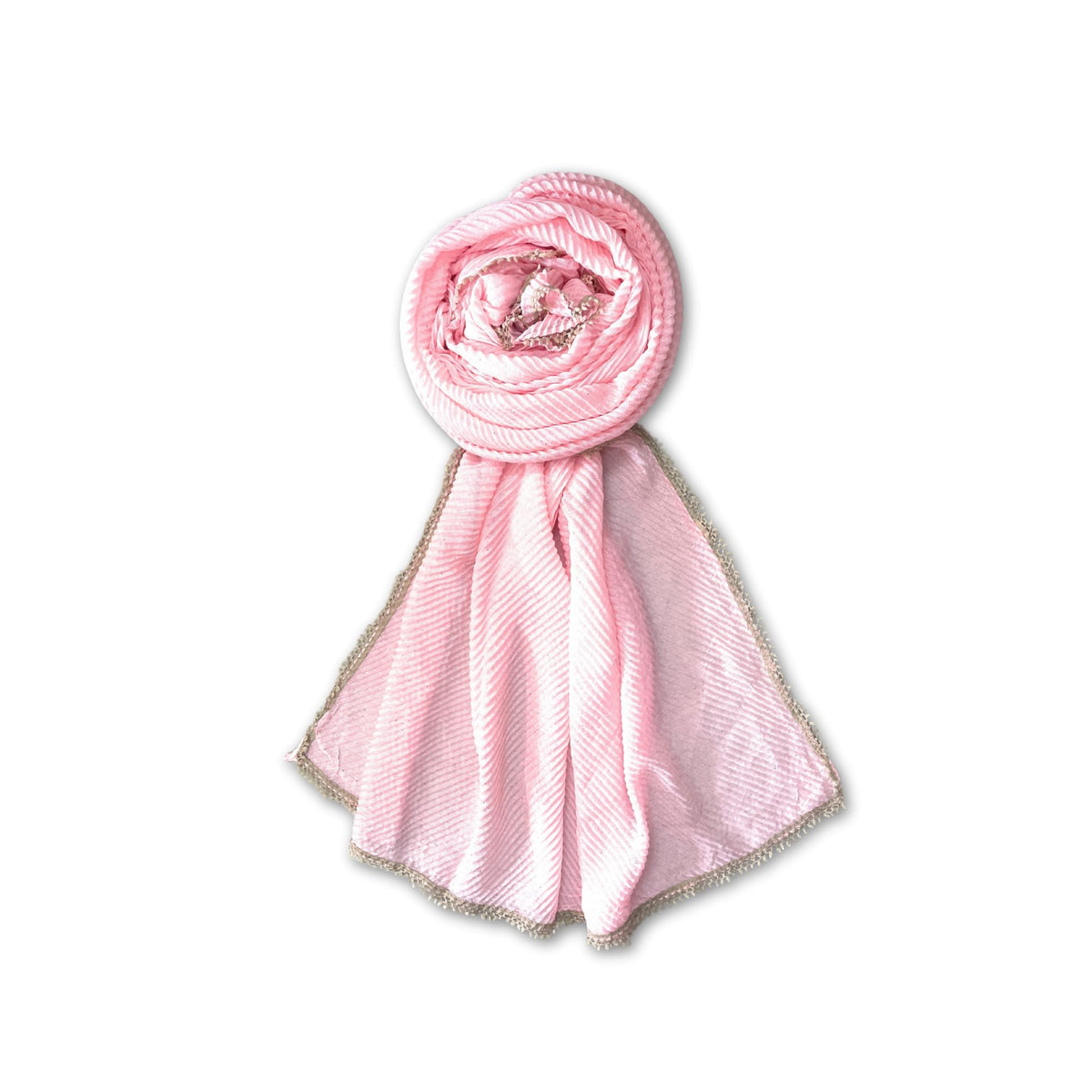 FAHABO Scarf Woman Pleated Cotton with Glitter and Lace Border Scarves | Hijab Scarf | Headscarf | Neck Scarf | Stoles | Wraps (Peach)