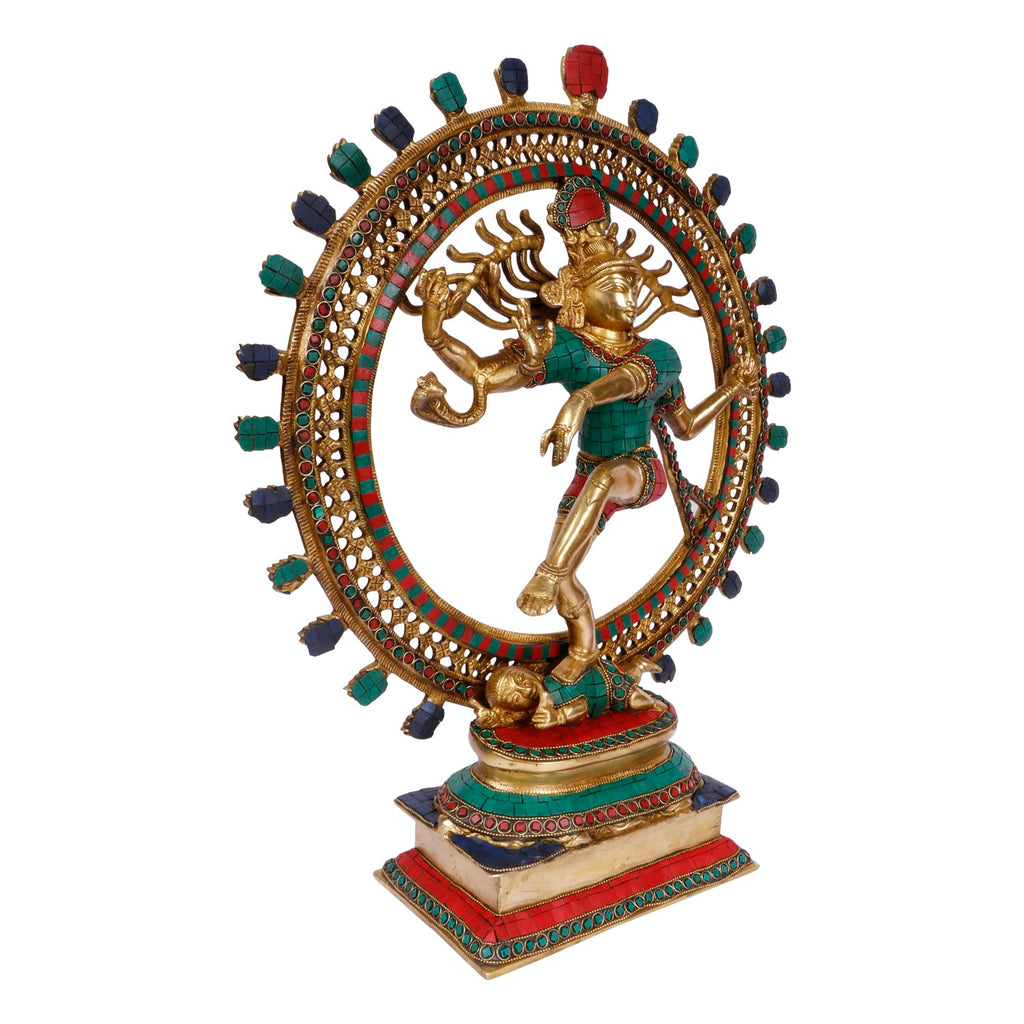ARTVARKO Brass Big Natraja with Multicolor Gemstone Handwork Height 22 Inches