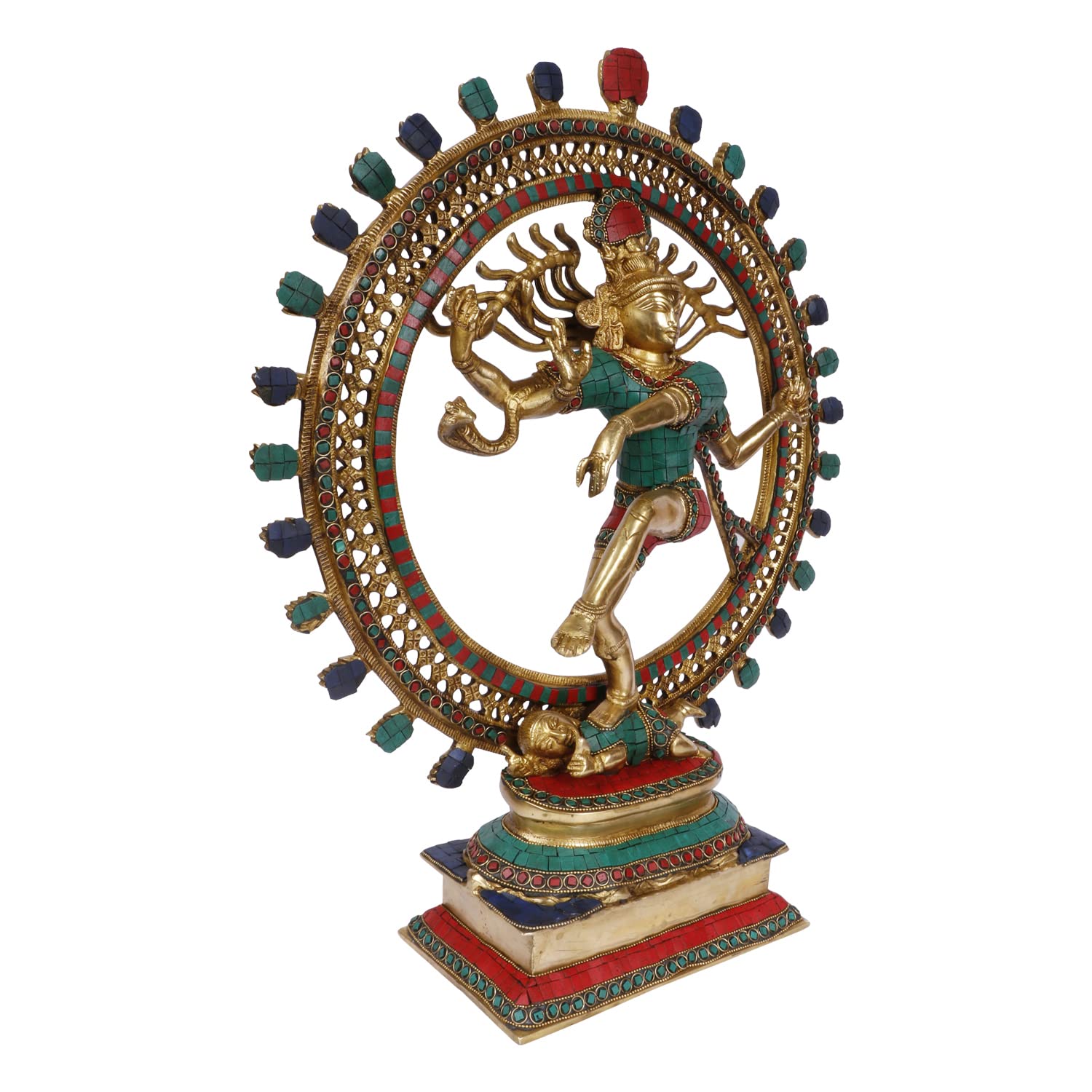 ARTVARKO Brass Big Natraja with Multicolor Gemstone Handwork Height 22 Inches